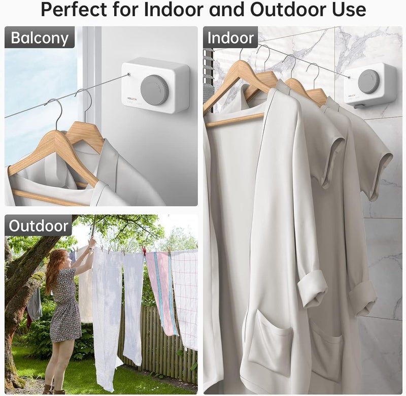 Mbillion Retractable Clothesline 13.8Ft Heavy Duty Clothes Drying Laundry Line for Indoor Outdoor Retracting Hanging Clothing Drying with Retract Rotating Knob to Prevent Sagging - Image 3